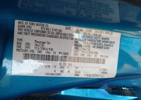 2014 Ford Focus Se z USA, uszkodzony, nr VIN 1FADP3F23EL344523